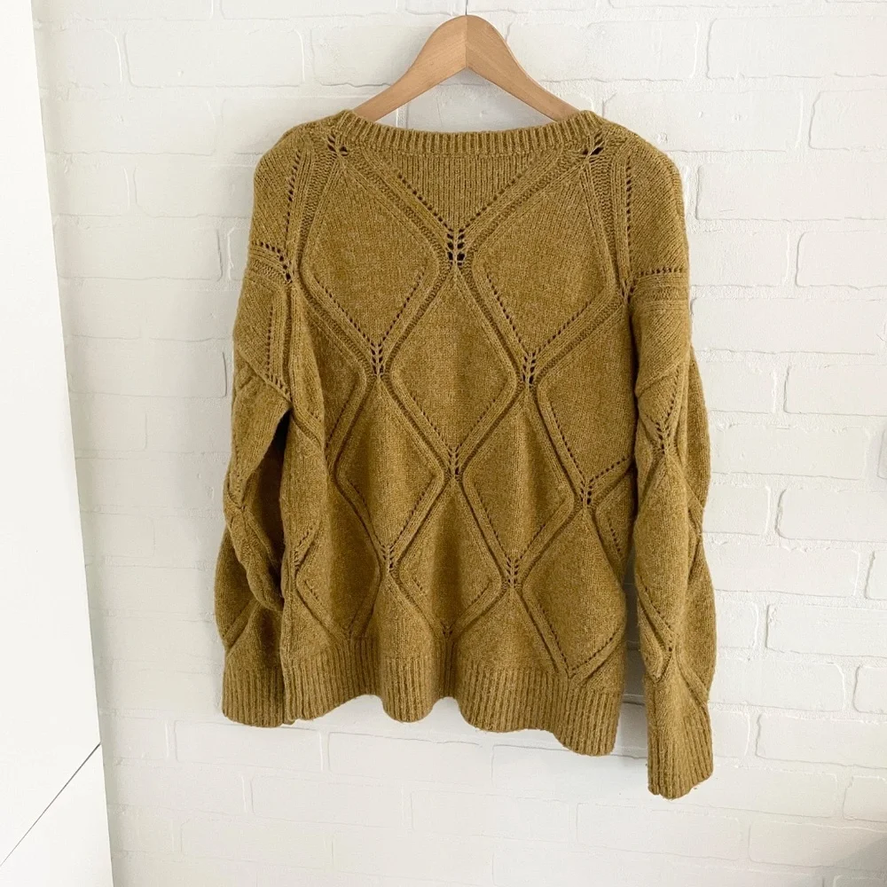 Anthropologie X ICHI Diamond Cable Knit Sweater Chunky Oversized Mustard Sz M - Picture 9 of 14